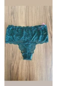Zi 3 ADET 1 PAKET T. Yeşili Dantelli Lastik Detay Yüksek Bel Kadın Tanga Külot thumbnail 3