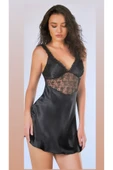 Zi Siyah Saten Göğüs Altı Dantel Detaylı Kısa Gecelik thumbnail 2