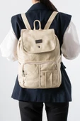 Suni Deri Yıkama Sırt Çantası (Poliüretan) Krem Model:(571-14-16I) thumbnail 1