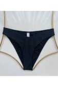 Zi Çok Dar Kalıp Siyah Ön V Kesim Çizgi Şerit Kalın Kenarlı Astarlı Bikini Altı thumbnail 3