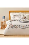 Bella Maison %100 Pamuk Saten Vintage Çift Kişilik Nevresim Seti Beyaz (200x220 cm) thumbnail 1