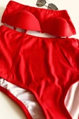Zi Kırmızı Yüksek Bel Bikini Alt Üst Takım thumbnail 4