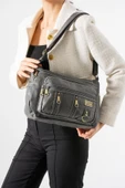 Yıkama Deri Çapraz Askılı Omuz Çantası Poliüretan Deri Gri Model:(571-14-16D) thumbnail 1
