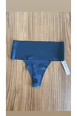 Zi 4 ADET 1 PAKET Lacivert Basic Lazer Kesim Esnek Iz Yapmayan Yüksek Bel Tanga Külot thumbnail 4