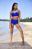 Zi Kadın Saks Mavisi Yüksek Bel Bikini Alt Üst Takım thumbnail 3