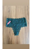 Zi 3 ADET 1 PAKET T. Yeşili Dantelli Lastik Detay Yüksek Bel Kadın Tanga Külot thumbnail 4