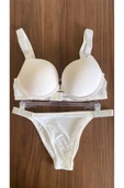 Zi Ekru Double Push Up Balenli Taşlı Sütyen Külot Takımı thumbnail 1