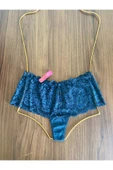 Zi Petrol Yeşili Transparan Dantelli Tanga Şort Külot thumbnail 1