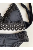 Zi Siyah Dar Kalıp Halka Örgü Detaylı Küçük Üçgen Bikini Takımı thumbnail 4