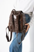Suni Deri Yıkama Sırt Çantası (Poliüretan) Kahverengi Model:(571-14-16J) thumbnail 2