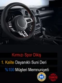 Volkswagen Jetta ÖZEL süper deri Direksiyon Kılıfı, Dikmeli Kırmızı Spor Dikişli thumbnail 2