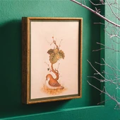 English Home Robin Bird Ardıç Kuşu Gold Detaylı Doğa Temalı Altın Ahşap Dekoratif Tablo thumbnail 1