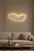 ASZEN Dekoratif Beyaz Gold Kuş Tüyü Aplik – 67×26 cm – 9W Pilli – Her Yöne Asılabilir thumbnail 2
