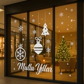Mutlu Yıllar Kartanesi Yılbaşı Cam Vitrin Duvar Süsleme Etiket Sticker 50X100 cm thumbnail 3