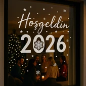 El Yazısı Ile Hoşgeldin 2026 Yazısı Ve Kar Tanesi Vitrin,cam Mağaza Süslemeleri (70x60cm) thumbnail 2