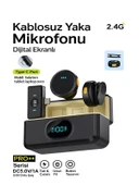 Type-C Girişli 300mAh Dijital Ekranlı 2.4G Kablosuz Çift Yaka Mikrofonu Pro++ thumbnail 1