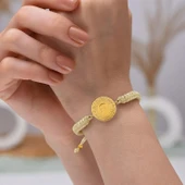 Gekas Kuyumculuk 22 Ayar Yeni Yarım Altın Krem Renkli İpli Bileklik thumbnail 1