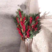 Yapay Çiçek Kokina ve Çam Dalı Uzun Dal Kozalaklı 75cm Yılbaşı Çiçeği Pıtırcıklı (1 adet) thumbnail 4