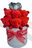 Premium Silindir Hediye Kutusunda, Kalpli Balonlu 6’lı Kırmızı Ayıcık Buketi thumbnail 5