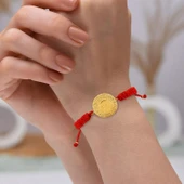 Gekas Kuyumculuk 22 Ayar Yeni Yarım Altın Kırmızı Renkli İpli Bileklik thumbnail 1