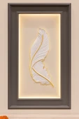 ASZEN Dekoratif Beyaz Gold Kuş Tüyü Aplik – 67×26 cm – 9W Pilli – Her Yöne Asılabilir thumbnail 3
