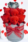 Premium Silindir Hediye Kutusunda, Kalpli Balonlu 6’lı Kırmızı Ayıcık Buketi thumbnail 6