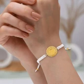 Gekas Kuyumculuk 22 Ayar Yeni Yarım Altın Beyaz Renkli İpli Bileklik thumbnail 1