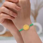 Gekas Kuyumculuk 22 Ayar Yeni Yarım Altın Yeşil Renkli İpli Bileklik thumbnail 1