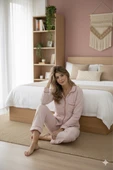 Varol %100 Pamuk Müslin Kadın Pijama Takımı - PEMBE thumbnail 1