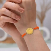 Gekas Kuyumculuk 22 Ayar Yeni Yarım Altın Turuncu Renkli İpli Bileklik thumbnail 1