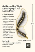 ASZEN Beyaz Siyah Gölgeli Kuş Tüyü Led Aplik – Poliüretan Reçine, 9 Volt Pilli, 67x26 cm thumbnail 3