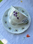 Antika Mitterteich Mor Menekşe Çiçek Desenli Gofreli Alman Porseleni Zarif Duble Kahve Fincanı thumbnail 7