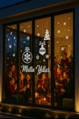Mutlu Yıllar Kartanesi Yılbaşı Cam Vitrin Duvar Süsleme Etiket Sticker 50X100 cm thumbnail 1