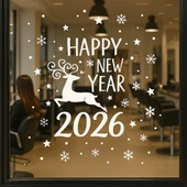 Happy New Year Geyik Ve 2026 Yılbaşı Süslemeleri Yeni Yıl Vitrin,cam,duvar Sticker thumbnail 3