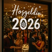 El Yazısı Ile Hoşgeldin 2026 Yazısı Ve Kar Tanesi Vitrin,cam Mağaza Süslemeleri (70x60cm) thumbnail 1