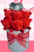 Premium Silindir Hediye Kutusunda, Kalpli Balonlu 6’lı Kırmızı Ayıcık Buketi thumbnail 7