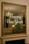 Happy New Year Temalı Vitrin Cam Sticker Beyaz Model 3 90X50 cm thumbnail 1
