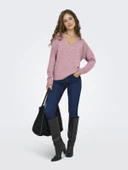 ONLY V Yaka Örme Bayan Kazak 15224360 thumbnail 3