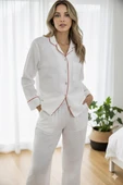 Varol %100 Pamuk Müslin Kadın Pijama Takımı - BEYAZ thumbnail 6