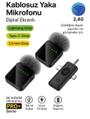 Lightining Type-C 3.5mm Uyumlu Dijital Ekranlı 2.4G Kablosuz Çift Yaka Mikrofonu Pro++ thumbnail 1