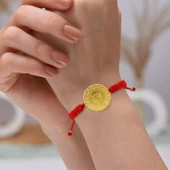 Gekas Kuyumculuk 22 Ayar Yeni Tam Altın Kırmızı Renkli İpli Bileklik thumbnail 1