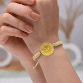 Gekas Kuyumculuk 22 Ayar Yeni Tam Altın Krem Renkli İpli Bileklik thumbnail 1