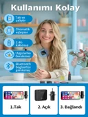 Lightining Type-C 3.5mm Uyumlu Dijital Ekranlı 2.4G Kablosuz Çift Yaka Mikrofonu Pro++ thumbnail 6