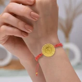 Gekas Kuyumculuk 22 Ayar Yeni Tam Altın Pembe Renkli İpli Bileklik thumbnail 1