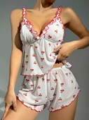 Kadın Kiraz Desenli Fırfırlı Şortlu Gecelik Takım 5101 thumbnail 3
