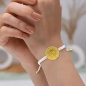 Gekas Kuyumculuk 22 Ayar Yeni Tam Altın Beyaz Renkli İpli Bileklik thumbnail 1