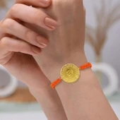 Gekas Kuyumculuk 22 Ayar Yeni Tam Altın Turuncu Renkli İpli Bileklik thumbnail 1