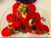 Handmade/El Yapımı Sevgililer Günü için Altın Çiçekli Özel Tasarım Romantik Kırmızı Kalpler thumbnail 1
