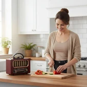 Orta Boy Retro Ahşap Tasarım Bluetooth Hoparlörlü Radyo – FM/AM Destekli, Şarjlı ve Taşınabiliri Radyo NS-6636 (5314) thumbnail 4