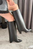 Kadın Kosvel Siyah Deri Tak Cıkar Detaylı Çizme thumbnail 2